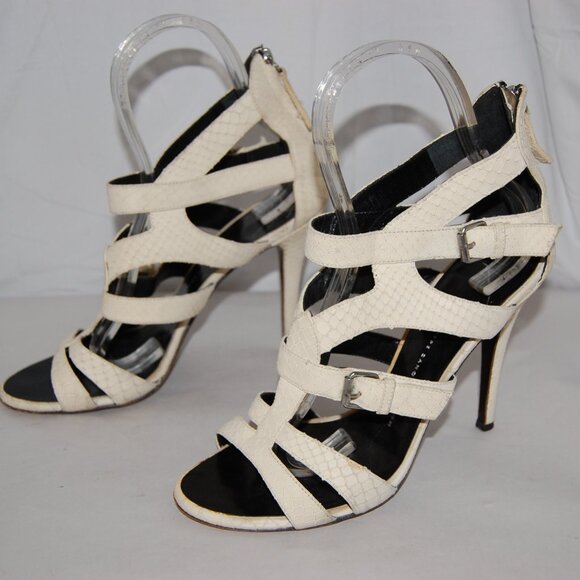 39/9 ❤️ GIUSEPPE ZANOTTI Ivory Leather High Heels GLADIATOR SANDALS BOOTS ITALY - Picture 1 of 14
